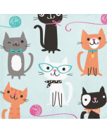 x16 Serviettes papier chat fond bleu