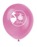 8 ballons Baby-Shower cigogne rose