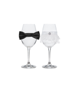 2 verres à vin – Nœud papillon et robe de mariée