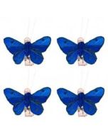 4 Papillons strass sur pince BLEU ROI