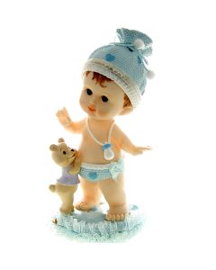 Sujet bébé bleu avec ourson