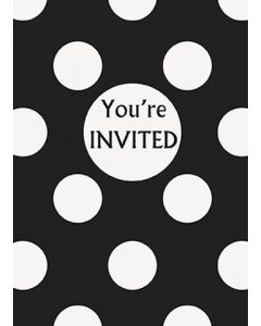 8 cartes d'invitation noires à pois blanc