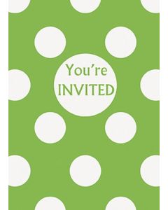 8 cartes d'invitation vertes à pois blanc
