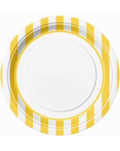 8 assiettes rayées jaune - Ø 23 cm