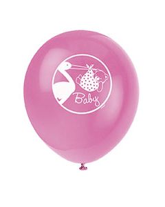 8 ballons Baby-Shower cigogne rose