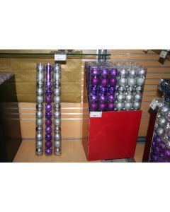 Lot de 12 boules de Noël pailletées - violet ou argent