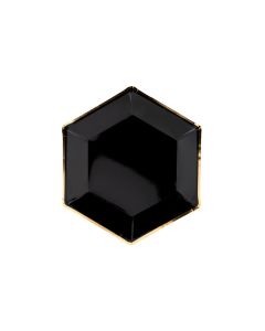 Assiettes hexagonales noir et or en carton