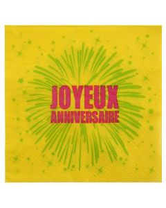 Serviettes de table « Joyeux Anniversaire » coloris jaune x 10