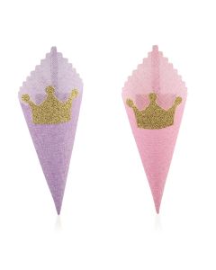 12 Cornets à dragées rose et violet avec couronne - petit modèle