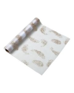 Chemin de table organza blanc plumettes paillettes or - 36 cm x 5 m