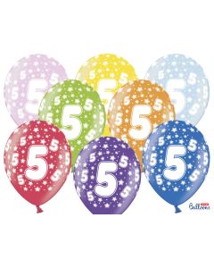 6 ballons multicolores 5eme anniversaire