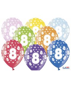 6 ballons multicolores 8eme anniversaire