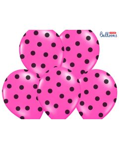 x6 Ballon de baudruche fuchsia avec pois noir