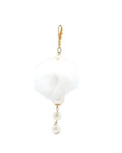 Porte-clés pompon et perles - blanc