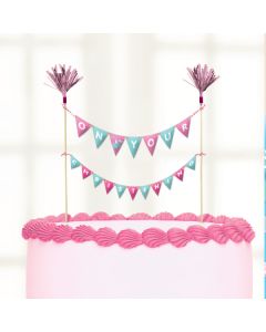décoration gâteau baptême rose et menthe