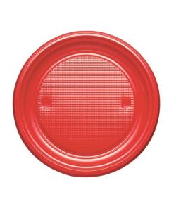 25 assiettes plastiques rouges rondes - 17 cm