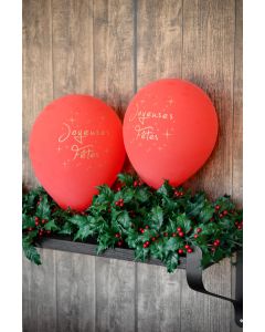 Ballons en latex  "Joyeuses Fêtes" - rouge - x8