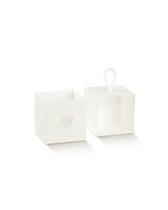10 Boîtes à dragées carrées blanches coeur