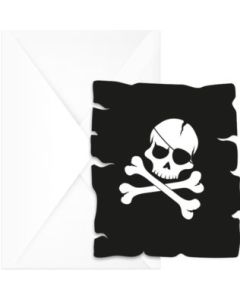 6 cartes d'invitation et enveloppes pirate tête de mort