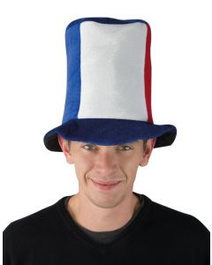 Chapeau velours haut de forme - bleu, blanc, rouge 