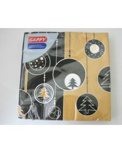 20 serviettes en papier Noël or et noir - 33 cm x 33 cm 