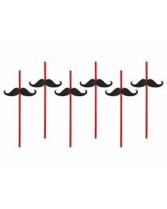 6 pailles moustache - rouge