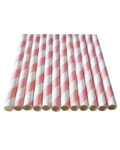25 pailles candy bar "à rayures" rose / blanc 20 cm