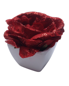 Rose pailletée rouge avec pot